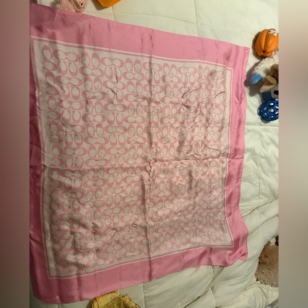 Coach Vintage Signature Print Silk Scarf in Pink
